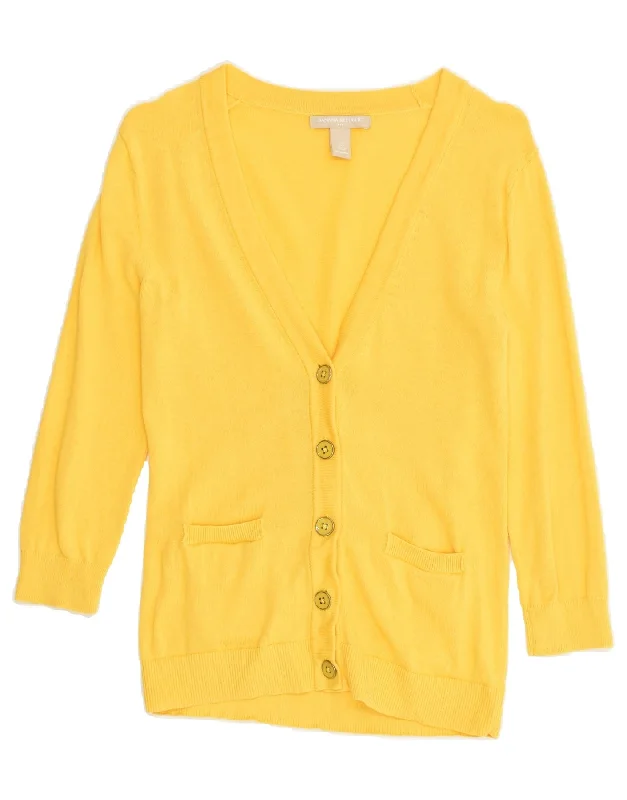 BANANA REPUBLIC Womens Cardigan Sweater UK 6 XS Yellow Cotton Oversized Loose Flowy