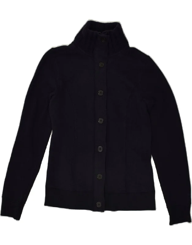 BEST COMPANY Womens Cardigan Sweater UK 8 Small Navy Blue Cotton Welt Pockets Slit Pockets Flap Pockets