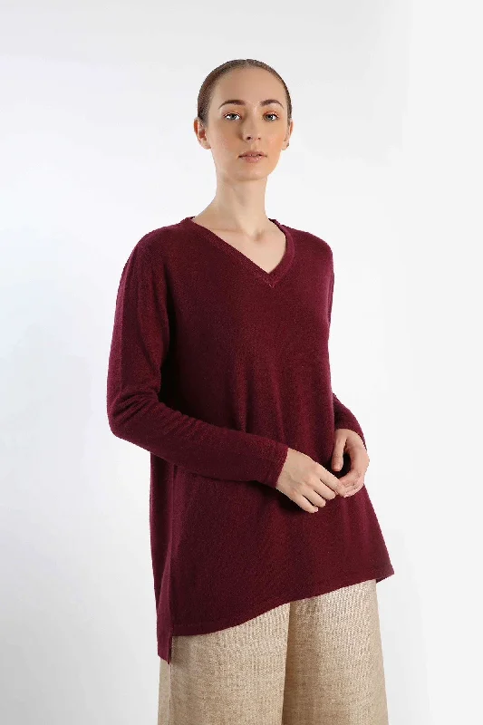 Burgundy Pure Cashmere Cardigan Spandex Rayon Corduroy