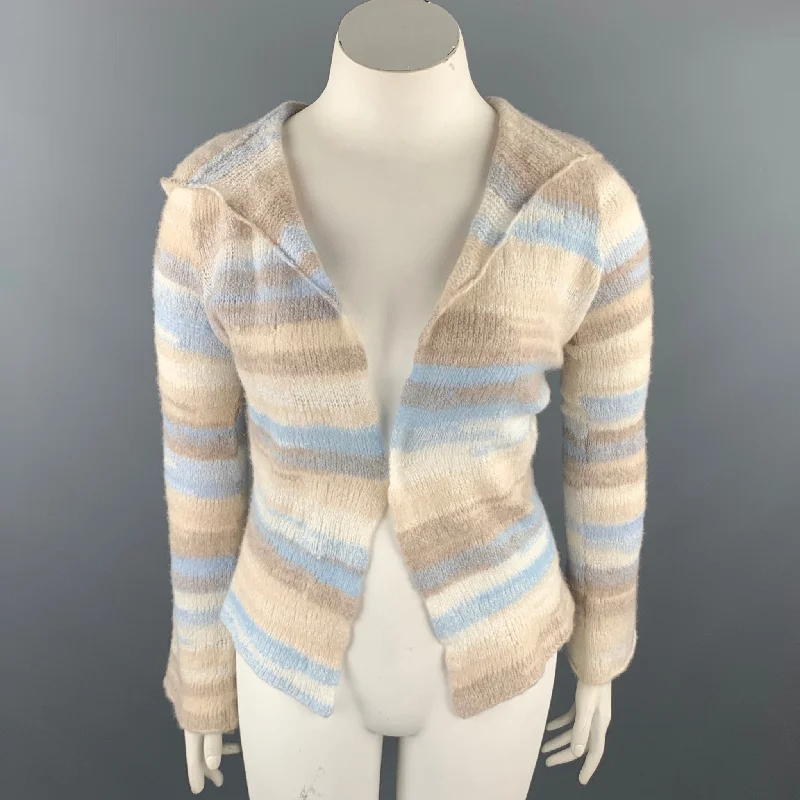 CASMARI Size L Multi-Color Knitted Cashmere / Lycra Hooded Cardigan Elasticated Padded Insulated CASMARI Size L Multi-Color Knitted Cashmere / Lycra Hooded Cardigan Elasticated Padded Insulated