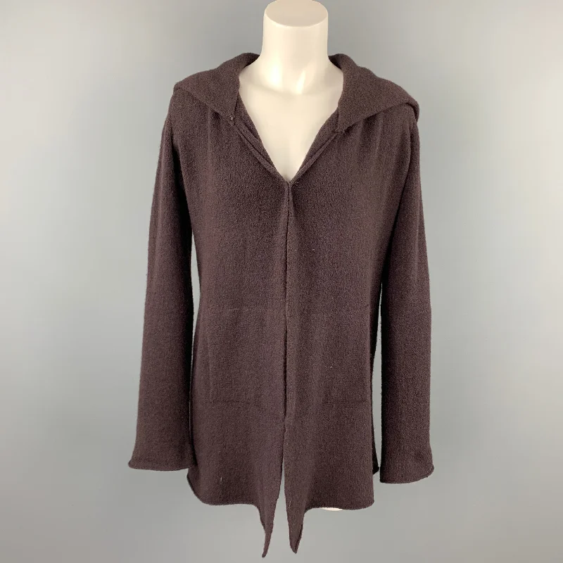 CASMARI Size S Brown Knitted Cashmere Hooded Open Front Cardigan Seamless Knitted Crochet CASMARI Size S Brown Knitted Cashmere Hooded Open Front Cardigan Seamless Knitted Crochet