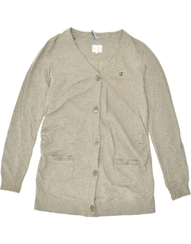 CHAMPION Womens Cardigan Sweater UK 12 Medium Grey Cotton Elasticated Padded Insulated CHAMPION Womens Cardigan Sweater UK 12 Medium Grey Cotton Elasticated Padded Insulated