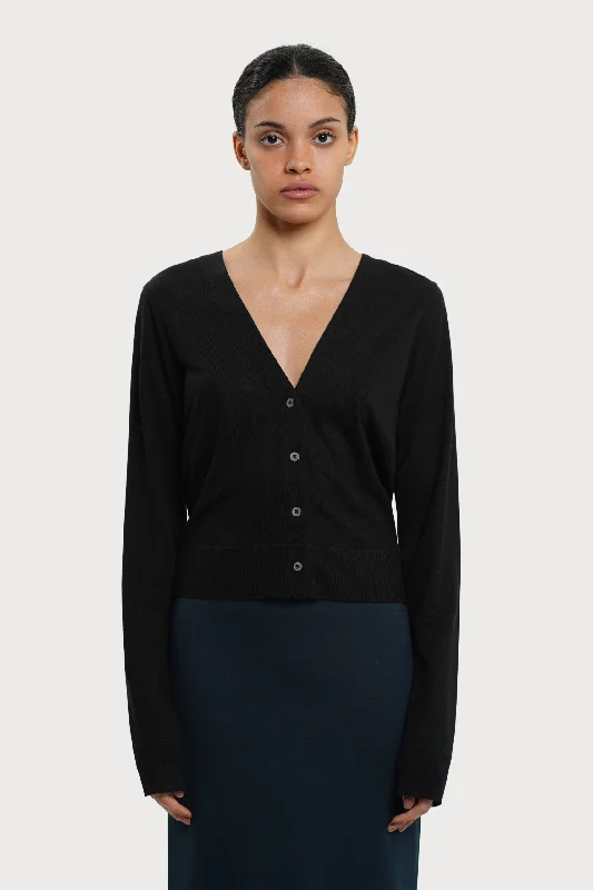 Cica Cardigan Black Herringbone Houndstooth Plaid