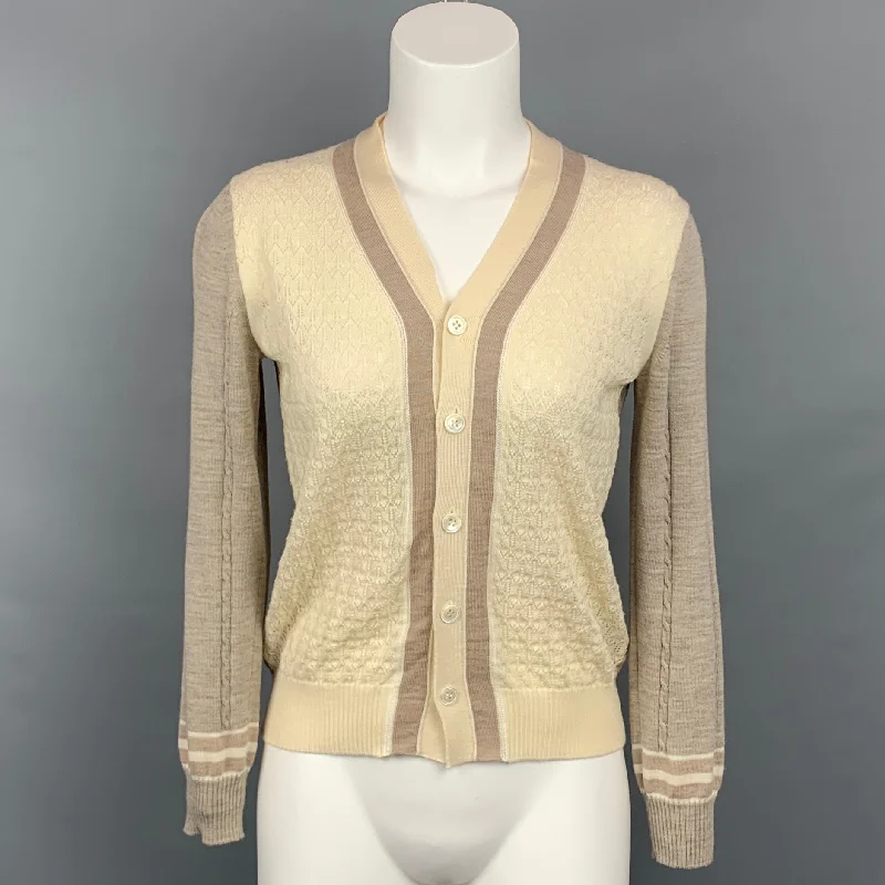 COMME des GARCONS TRICOT Size M Taupe & Cream Textured Knit Cardigan Layered Multi-layer Single Layer COMME des GARCONS TRICOT Size M Taupe & Cream Textured Knit Cardigan Layered Multi-layer Single Layer