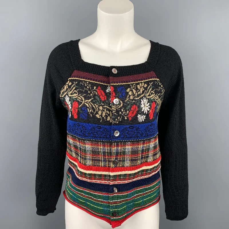 COMME des GARCONS TRICOT Size S Multi-Color Print Cotton Blend Cardigan Wool Fabric Cashmere Fabric Tweed Fabric COMME des GARCONS TRICOT Size S Multi-Color Print Cotton Blend Cardigan Wool Fabric Cashmere Fabric Tweed Fabric