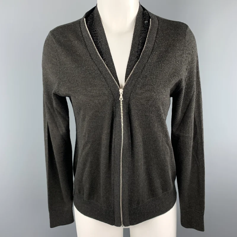 DRIES VAN NOTEN Size S Grey Merino Wool Blend Sequin Collar Zip Cardigan Stylish Fashionable Trendy DRIES VAN NOTEN Size S Grey Merino Wool Blend Sequin Collar Zip Cardigan Stylish Fashionable Trendy