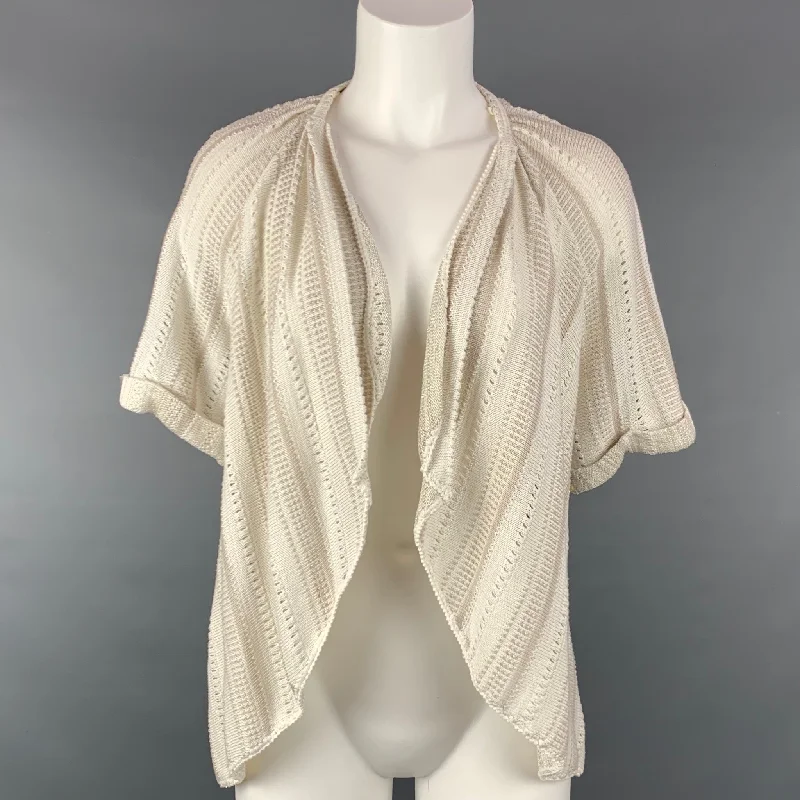 ELIE TAHARI Size XS Beige & Silver Cotton Blend Cardigan Terry Terry Cloth Terry Knit ELIE TAHARI Size XS Beige & Silver Cotton Blend Cardigan Terry Terry Cloth Terry Knit
