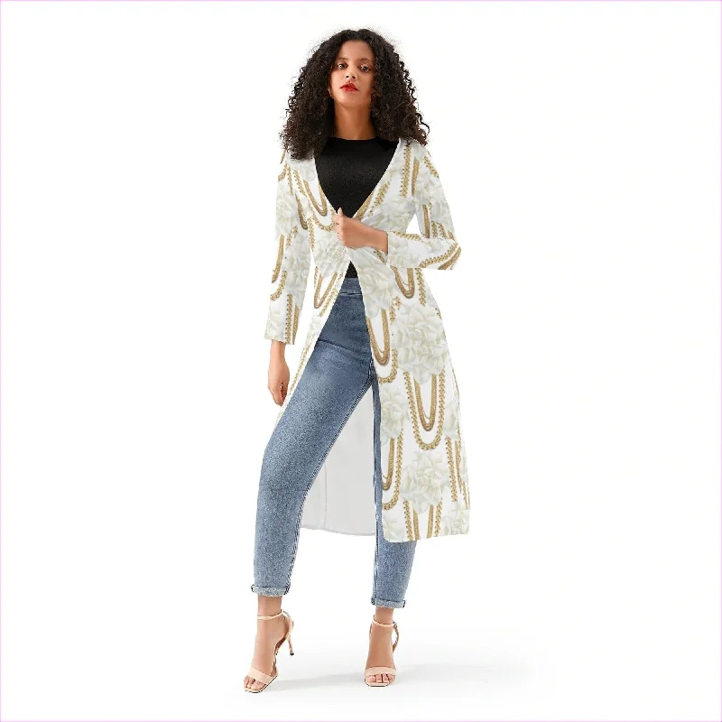 Floral Chain Womens Cardigan Beaded Cardigan Sequined Faux Fur