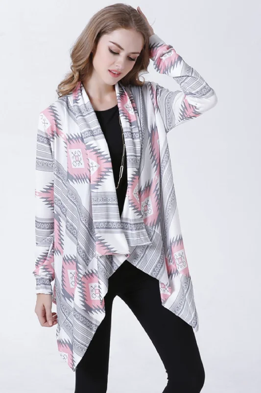 Geometric Open Front Handkerchief Hem Cardigan Mesh Cardigan Canvas Denim