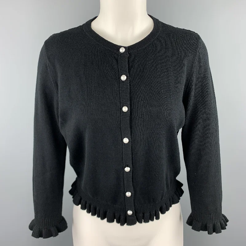 KARL LAGERFELD Size XS Black Cotton Blend Lace Back Ruffle Cardigan Cotton Fabric Linen Fabric Terry Fabric KARL LAGERFELD Size XS Black Cotton Blend Lace Back Ruffle Cardigan Cotton Fabric Linen Fabric Terry Fabric