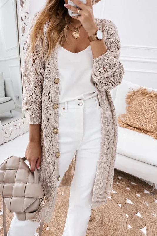 Khaki Hollow-out Openwork Knit Cardigan - 5 colors Faux Fur Fabric Real Fur Fabric Shearling Fabric Khaki Hollow-out Openwork Knit Cardigan - 5 colors Faux Fur Fabric Real Fur Fabric Shearling Fabric