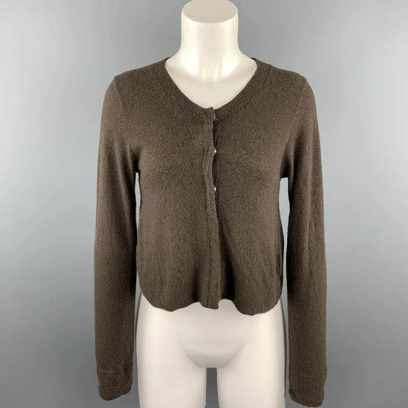 KRISTENSEN DU NORD Size S Brown Knitted Cashmere Cardigan Striped Floral Plaid