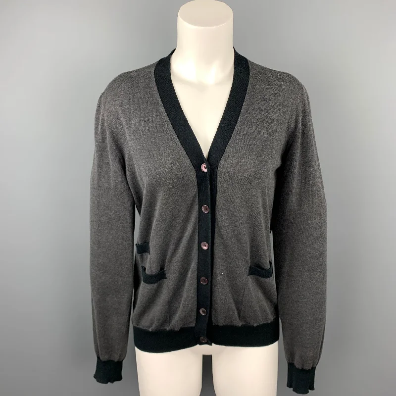 MARNI Size 6 Grey Jersey Two Tone Cotton Cardigan Thin Thick Dense