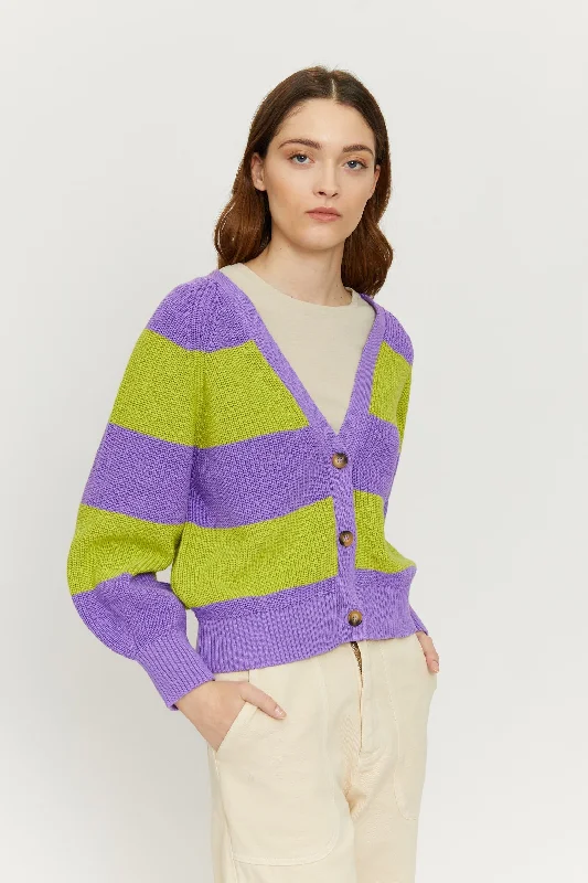 Mala Striped Cardigan Purple/Green Modern Contemporary chic