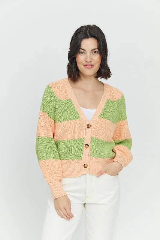 Mala Striped Cardigan Spandex Blend Rayon Blend Denim Blend