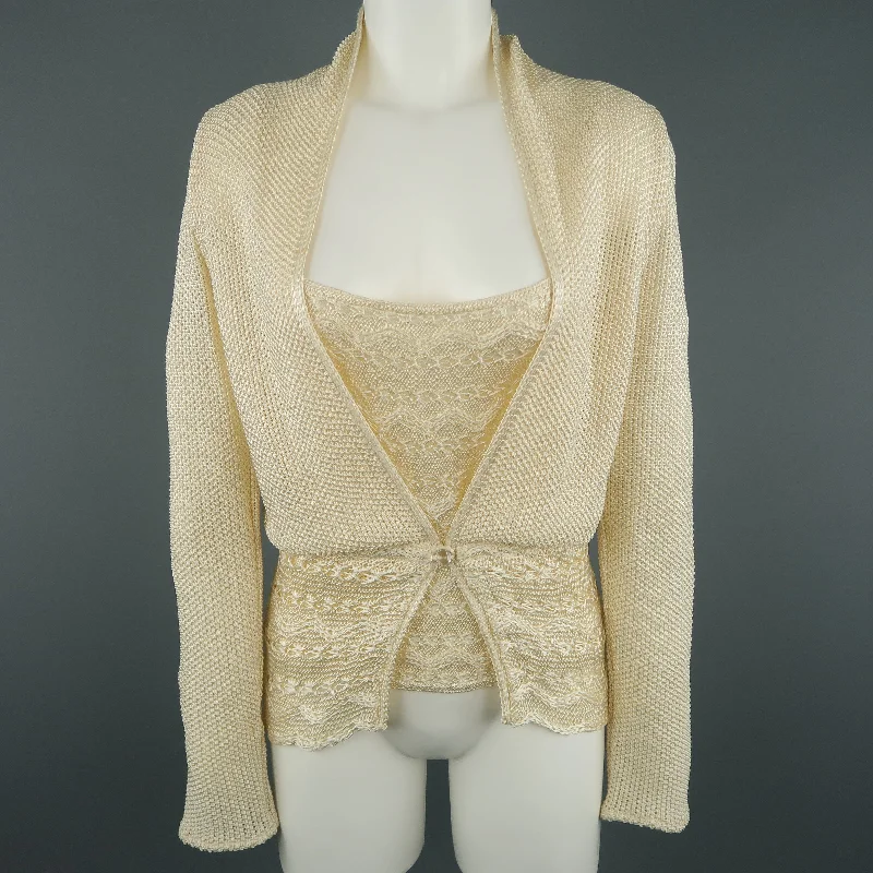 MISSONI Size 8 Cream Knit Cardigan & Camisole Top Set Bright Pastel Dark