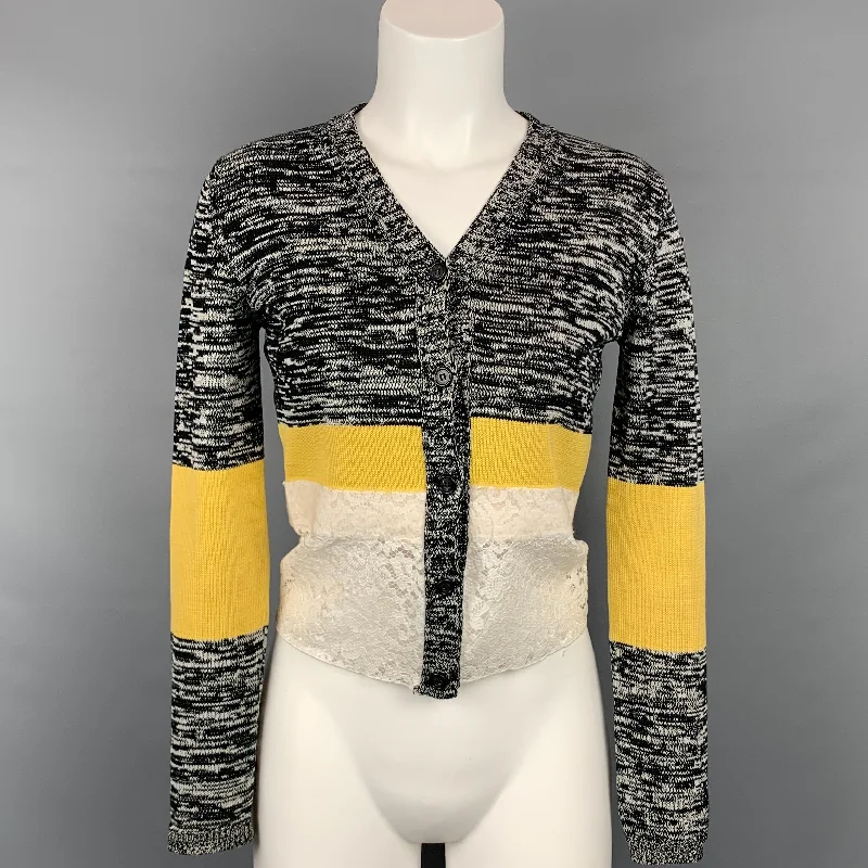 NO. 21 Size 2 Black & White Cotton / Wool Knitted Buttoned Cardigan Spandex Blend Rayon Blend Denim Blend NO. 21 Size 2 Black & White Cotton / Wool Knitted Buttoned Cardigan Spandex Blend Rayon Blend Denim Blend