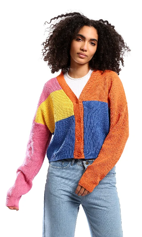 O173660 Colorful Knitted Comfy Multicolour Cardigan Modern Contemporary chic