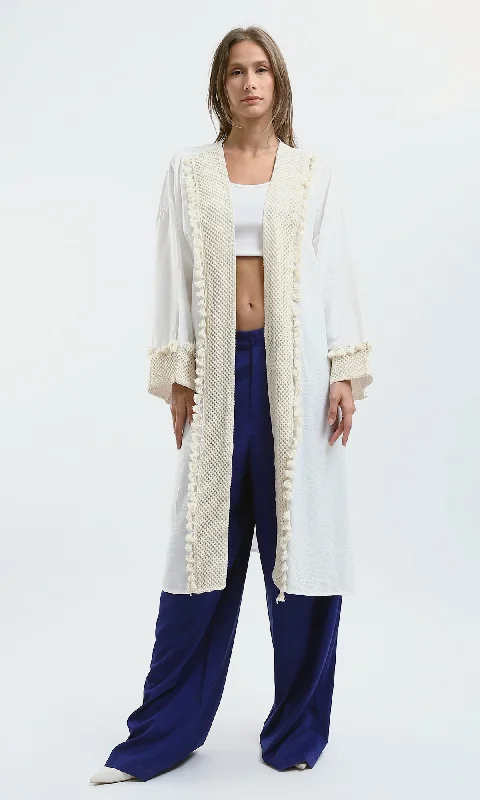 O178807 Slip On Loose Off-White Cardigan With Slits Zippered Buttoned Snapped