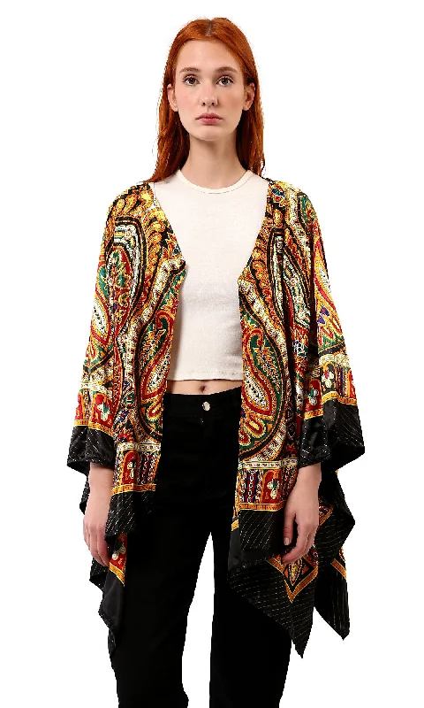 O182854 Patterned Black & Gold Stain Cardigan With Open Neckline Fitted Loose Oversized O182854 Patterned Black & Gold Stain Cardigan With Open Neckline Fitted Loose Oversized