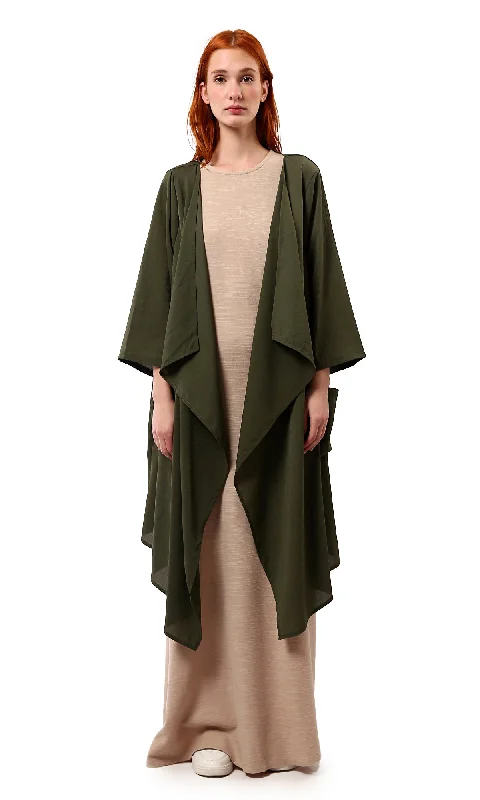 O188299 Asymmetric Neckline Loose Dark Olive Cardigan Rayon Fabric Velvet Fabric Corduroy Fabric O188299 Asymmetric Neckline Loose Dark Olive Cardigan Rayon Fabric Velvet Fabric Corduroy Fabric