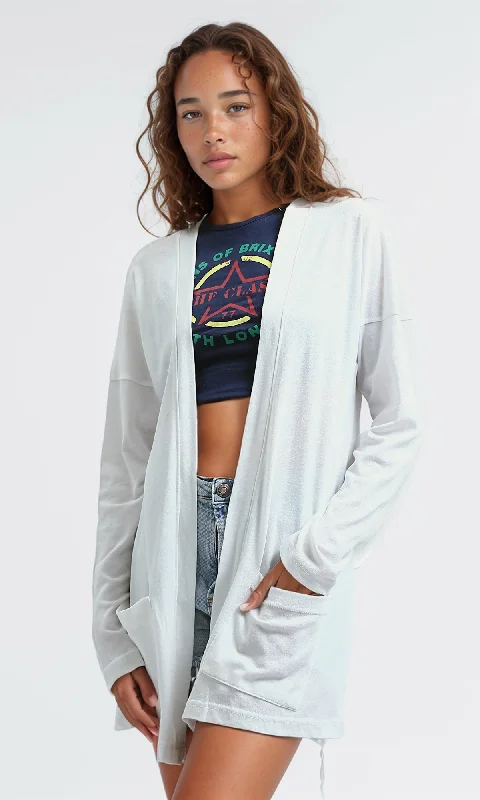 O188390 Heather White Slip On Summer Cardigan Mesh Blend Leather Blend Suede Blend
