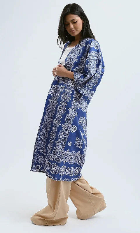 O189400 Summer Cardigan With Open Neckline - Blue & Black Boxy Cardigan Fitted Cardigan A-Line
