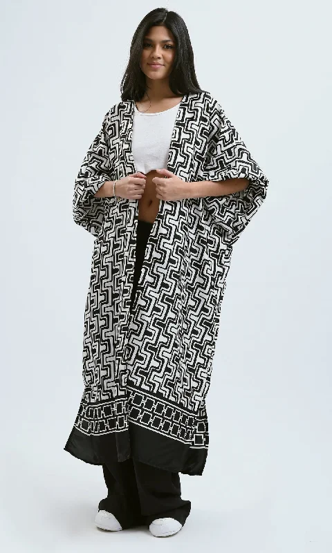 O189725 Patterned Slip On Cardigan With Puffy Sleeves - Black & White Button Cardigan Zip Cardigan Pullover Cardigan O189725 Patterned Slip On Cardigan With Puffy Sleeves - Black & White Button Cardigan Zip Cardigan Pullover Cardigan