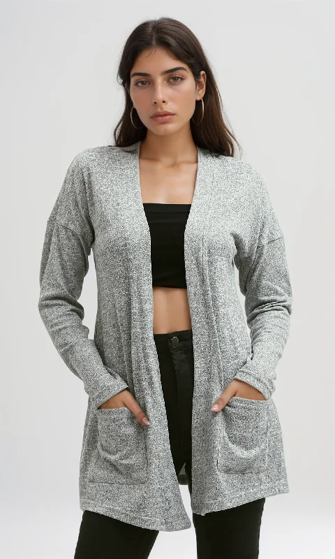 O192308 Heather Grey Slip On Summer Cardigan Bright Pastel Dark