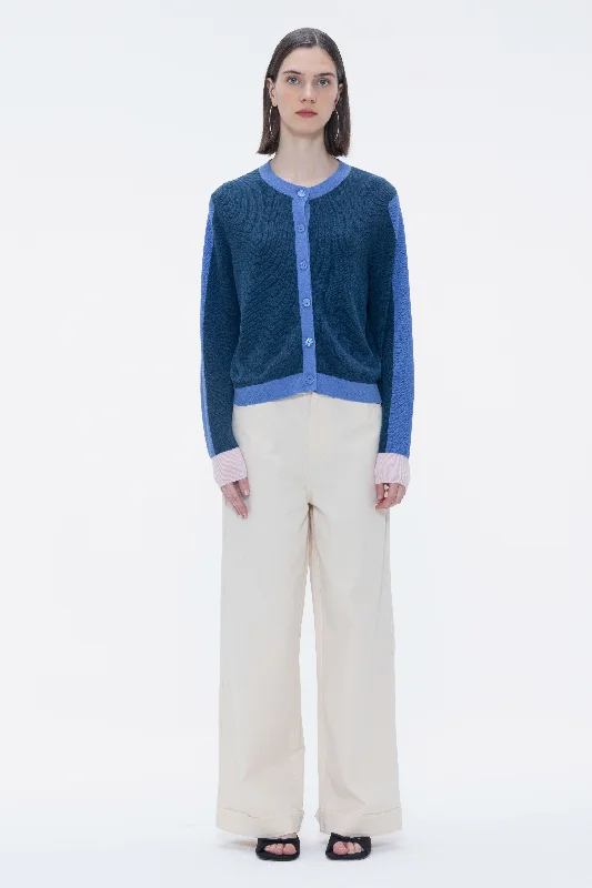 Millie Cardigan Blue Velvet Chenille Corduroy