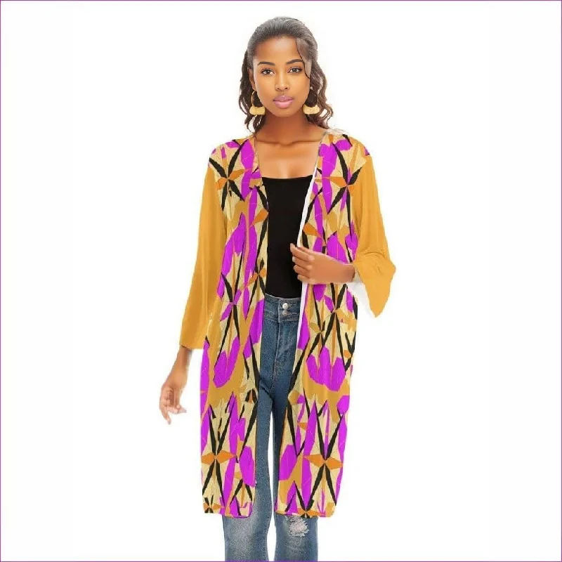 Pinaccle Womens V-neck Mesh Cardigan Print Jacquard Patchwork