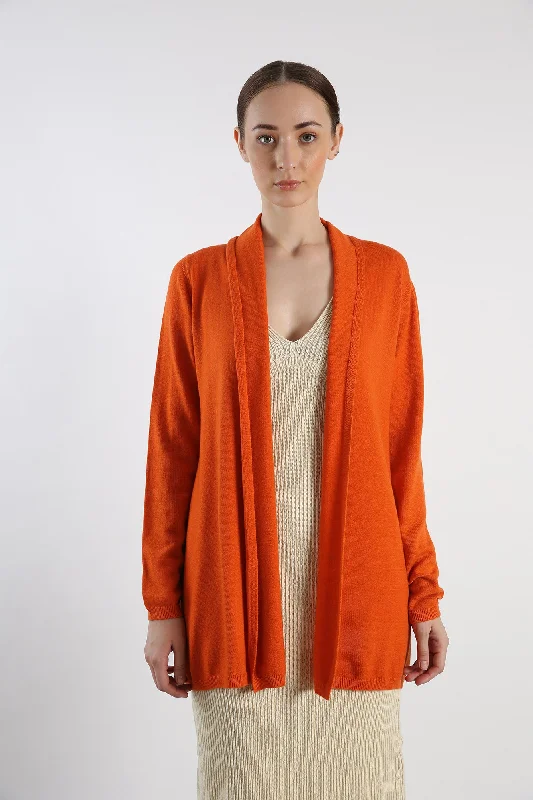 Pure Cashmere Draped Cardigan - Orange Lace Blend Ribbed Blend Corduroy Blend
