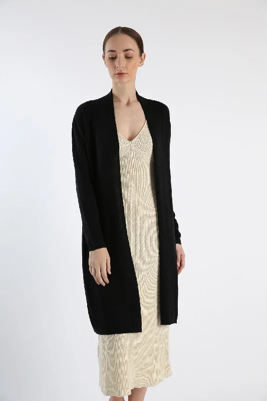 Pure Cashmere Tunic Cardigan - Black Sequined Glittery Shiny