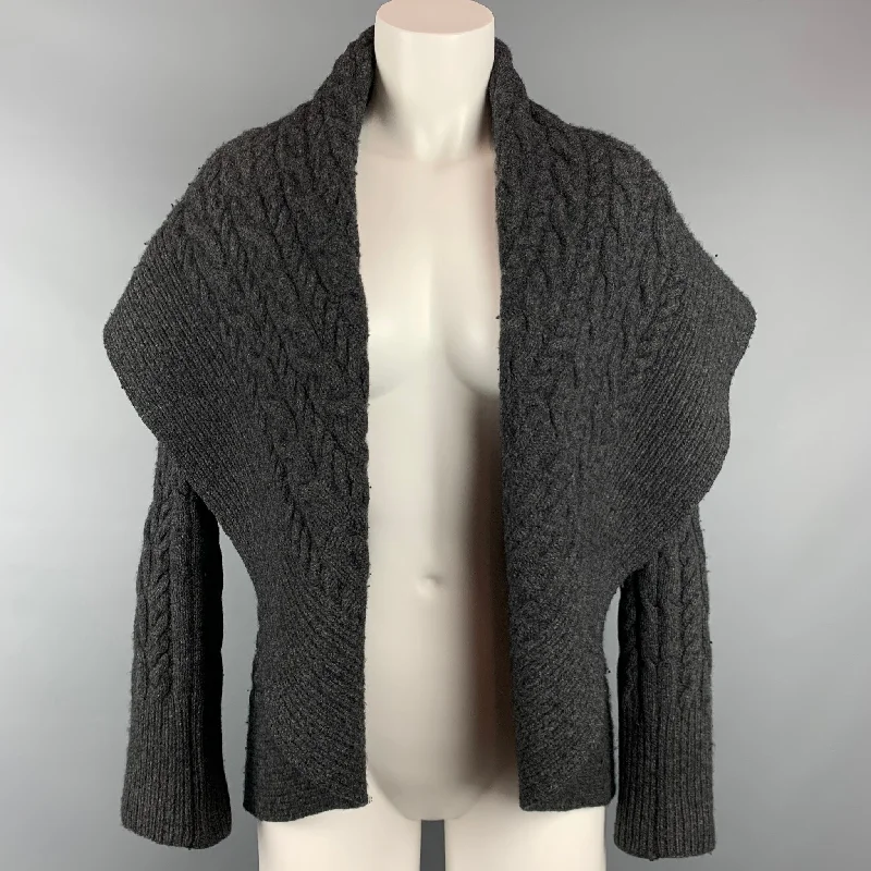 RALPH LAUREN Black Label Size M Grey Knitted Wool / Cashmere Shawl Collar Circle Cardigan Solid Color Striped Floral Print RALPH LAUREN Black Label Size M Grey Knitted Wool / Cashmere Shawl Collar Circle Cardigan Solid Color Striped Floral Print