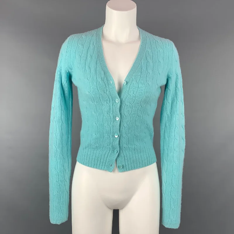 RALPH LAUREN Black Label Size S Turquoise Knitted Cashmere Cardigan Stylish Fashionable Trendy RALPH LAUREN Black Label Size S Turquoise Knitted Cashmere Cardigan Stylish Fashionable Trendy