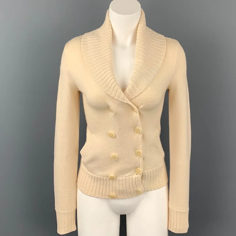 RALPH LAUREN Black Label Size XS Cream Cashmere Blend Double Breasted Cardigan Toggled Drawstring Belted RALPH LAUREN Black Label Size XS Cream Cashmere Blend Double Breasted Cardigan Toggled Drawstring Belted
