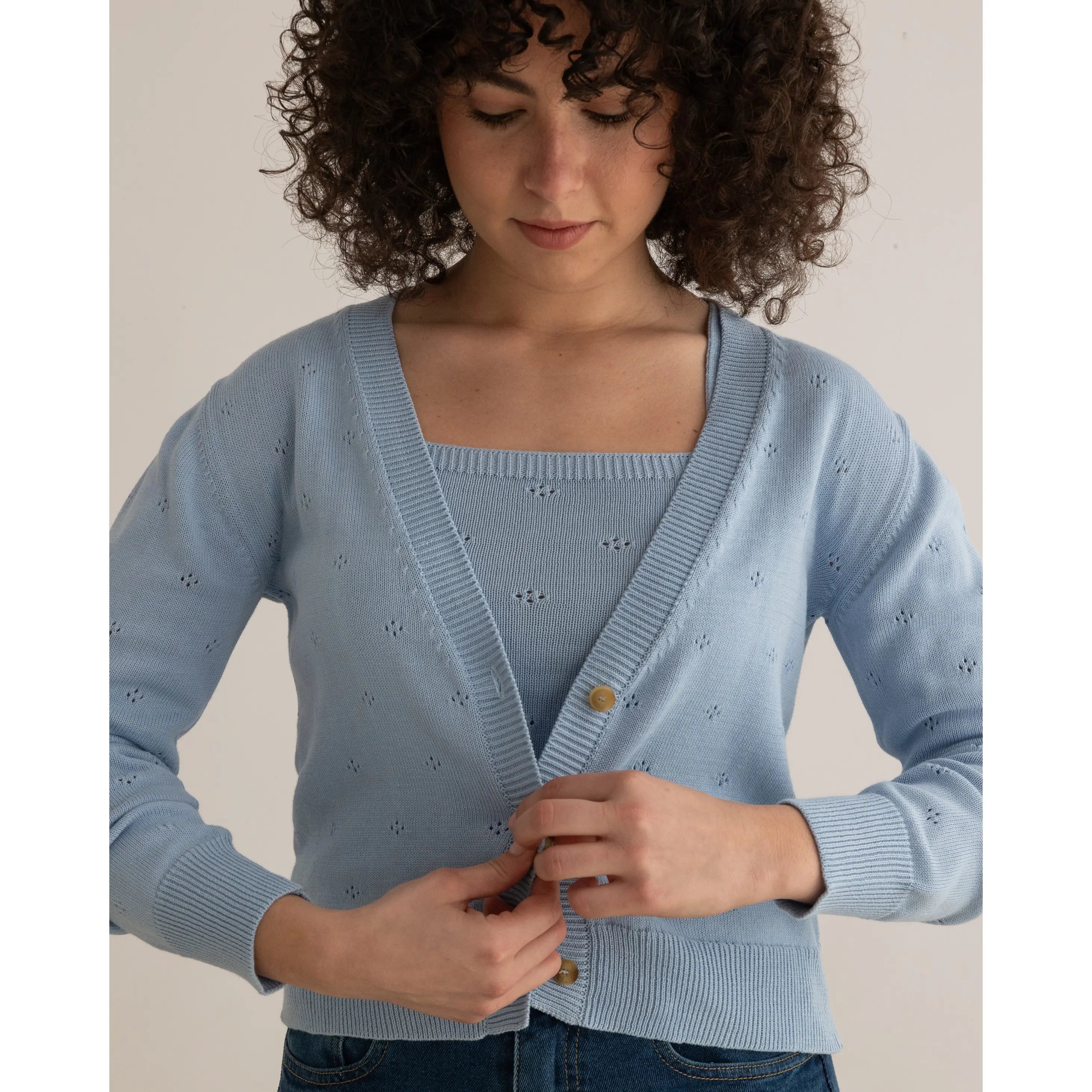 Rebeca Cardigan Blue Iron Safe Non-Iron Wrinkle Free