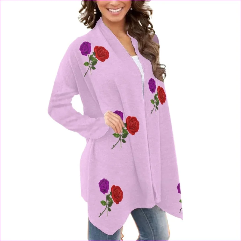 Red Rose Purp Women's Cardigan With Long Sleeve Glossy Satin Silk