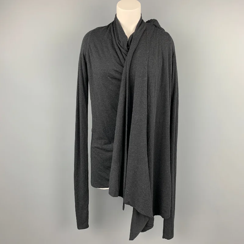 RICK OWENS Lilies One Size Charcoal Acetate Draped Cardigan Cashmere Blend Cotton Blend Poly Blend RICK OWENS Lilies One Size Charcoal Acetate Draped Cardigan Cashmere Blend Cotton Blend Poly Blend