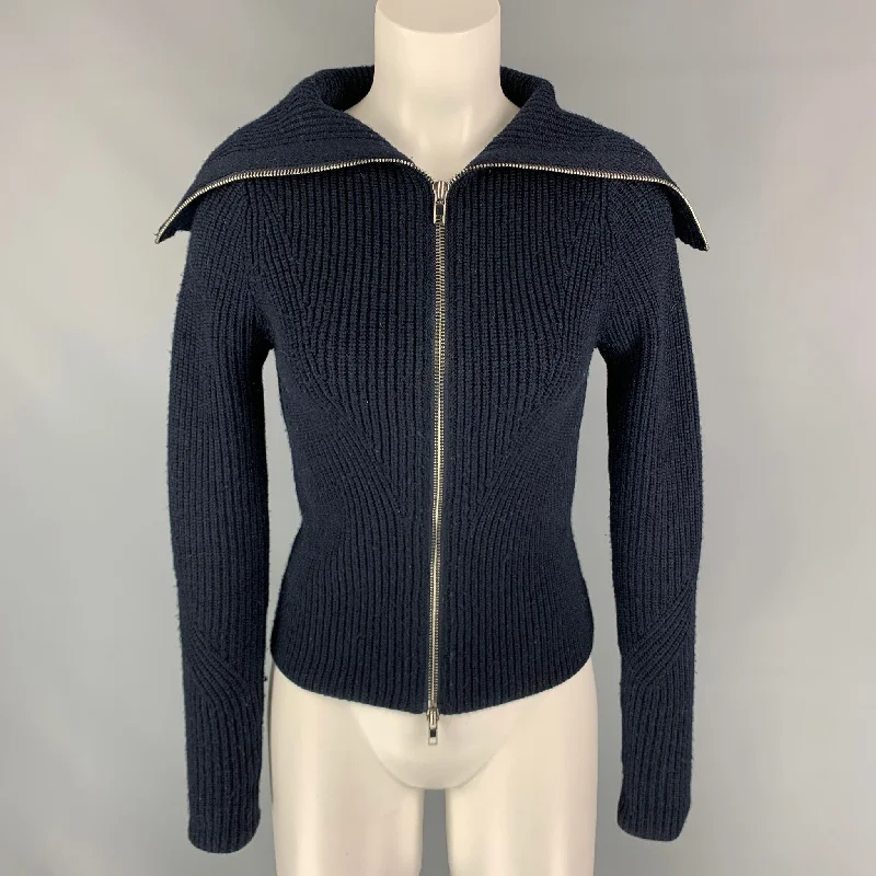 SANDRO Size S Navy Wool / Acrylic Shawl Collar Cardigan Fitted Slim Tailored