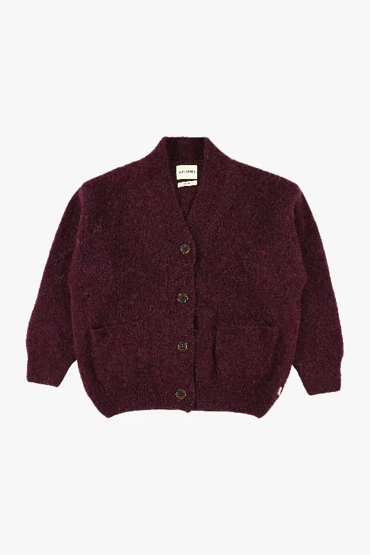 The Dolphin Cardigan Burgundy Front Pockets Side Pockets Patch Pockets