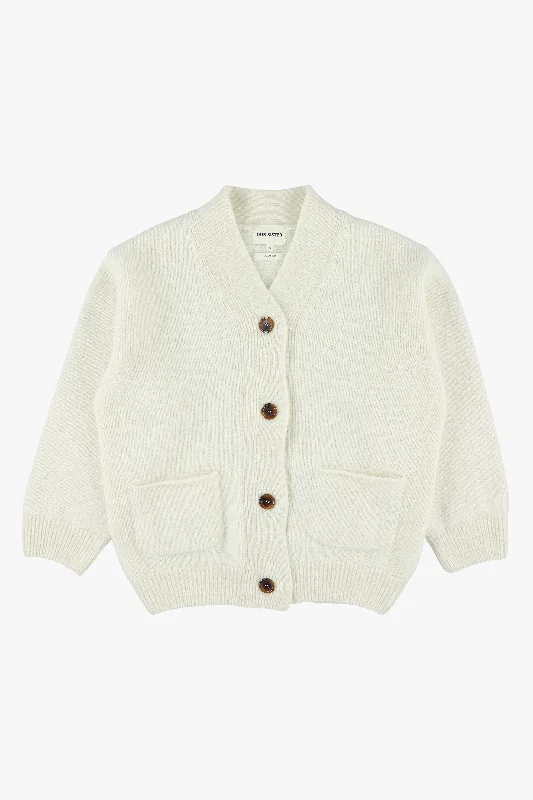 The Dolphin Cardigan Ecru Denim Fabric Leather Fabric Suede Fabric