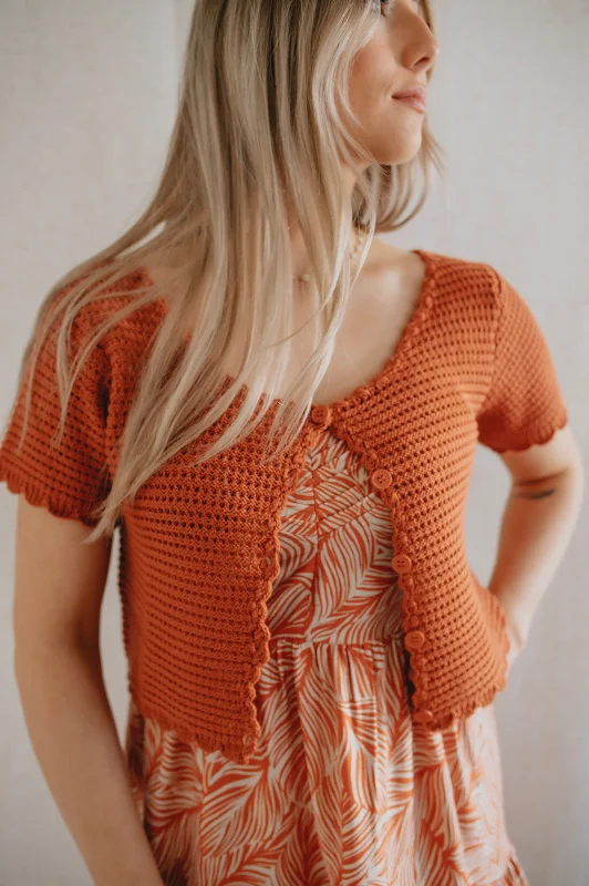 The Lana Loose Cropped Cardigan - Burnt Caramel Knit Fabric Woven Fabric Fleece Fabric The Lana Loose Cropped Cardigan - Burnt Caramel Knit Fabric Woven Fabric Fleece Fabric