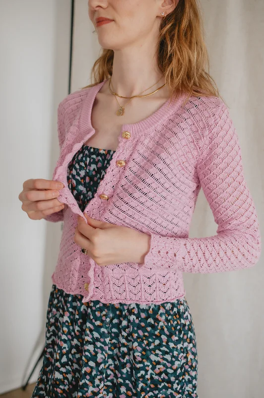 The Novella Cardigan by Heartloom - Peony Solid Print Embellished