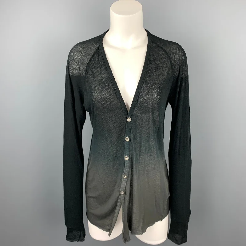 THE VIRIDI-ANNE Size S Grey Ombre Cotton Asymmetrical Cardigan Bright Pastel Dark