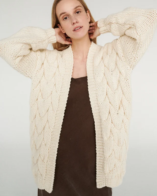 Twisted Erik Wool Cardigan Oat Milk Hooded Cardigan Collared Cardigan Shawl Collar