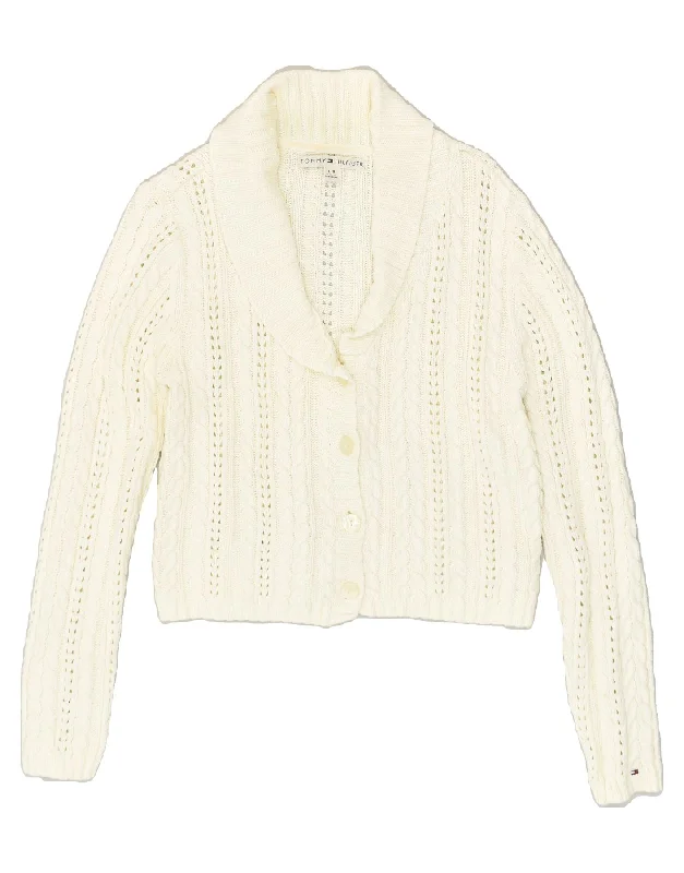TOMMY HILFIGER Womens Cardigan Sweater UK 14 Large Off White Velvet Chenille Corduroy TOMMY HILFIGER Womens Cardigan Sweater UK 14 Large Off White Velvet Chenille Corduroy