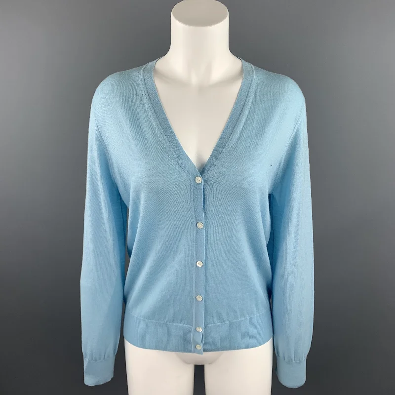 TSE Size M Light Blue Knitted Wool Buttoned Cardigan Cashmere Blend Cotton Blend Poly Blend TSE Size M Light Blue Knitted Wool Buttoned Cardigan Cashmere Blend Cotton Blend Poly Blend