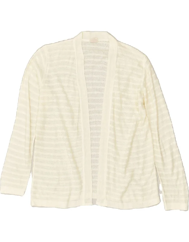 VINTAGE Womens Cardigan Sweater UK 12 Medium Off White Striped Plaid Cardigan Polka Dot Checkered