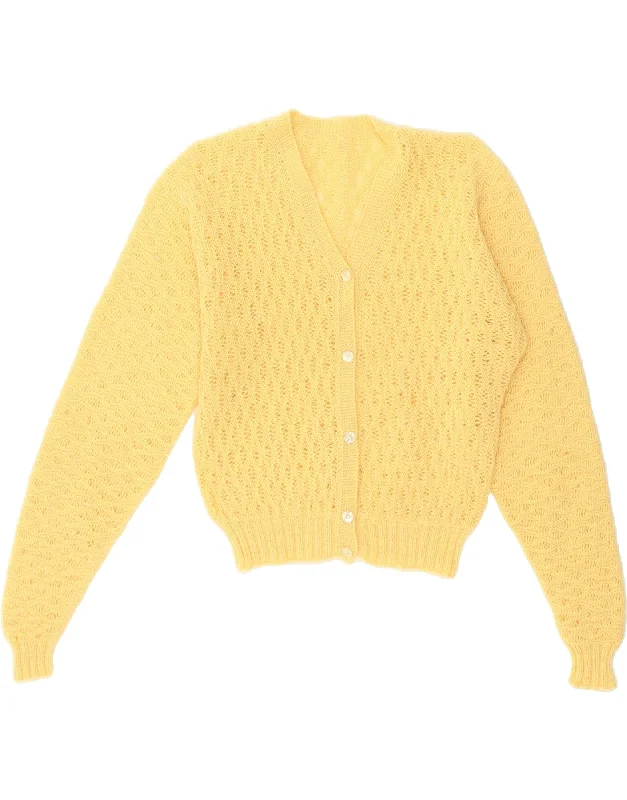 VINTAGE Womens Cardigan Sweater UK 12 Medium Yellow Iron Safe Non-Iron Wrinkle Free
